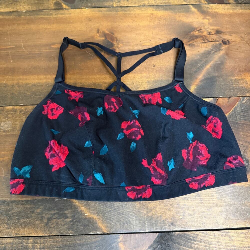 Lane Bryant LIVI 18/20 Red Black Rose Floral Low Impact No Wire Sports Bra
